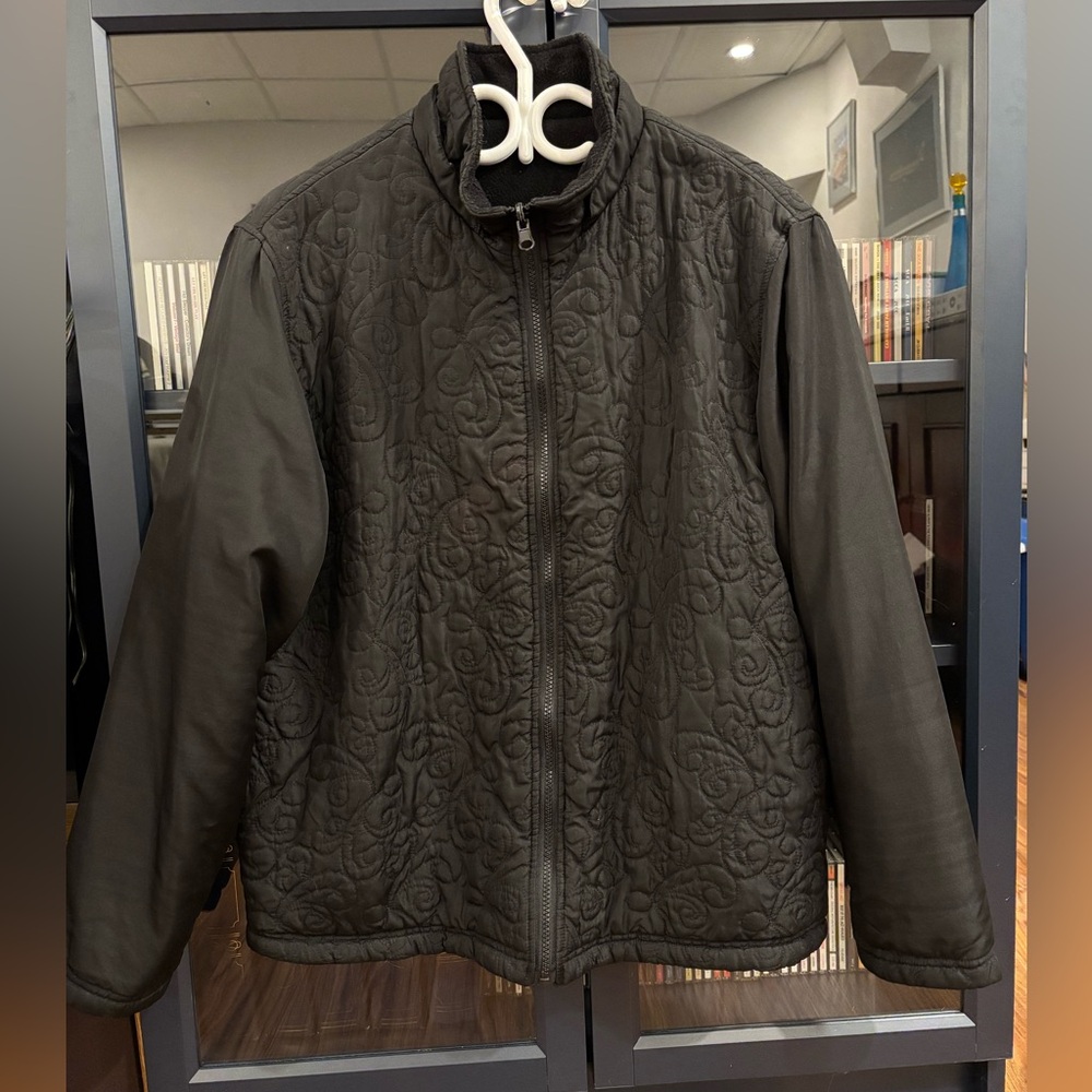 Vintage Black Textured Pattern Fleece Jacket